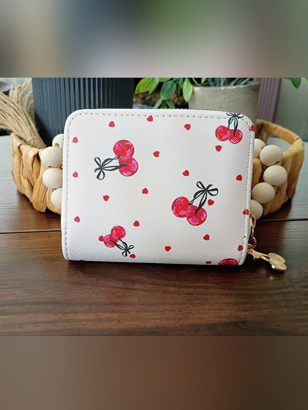NWOT Cherry Print Zip Around Wallet in White and Red - Picture 4 of 4
